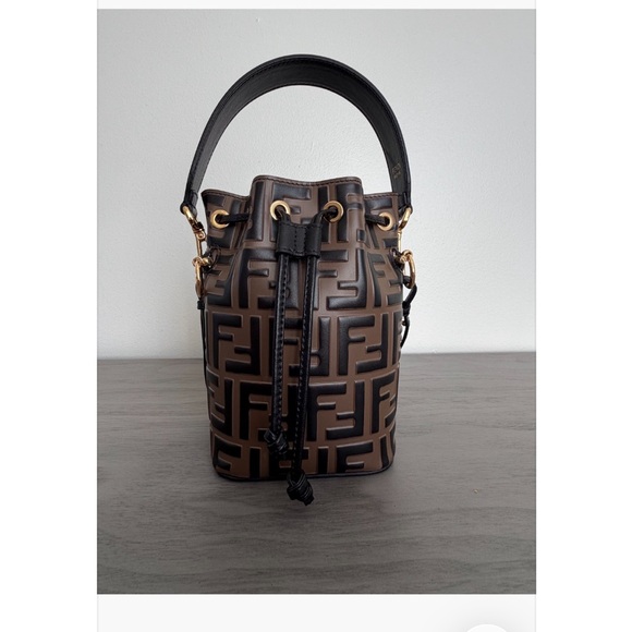 Fendi Mon Tresor Mini Bucket Bag in Brown FF Embossed Leather - NWT - Picture 2 of 7